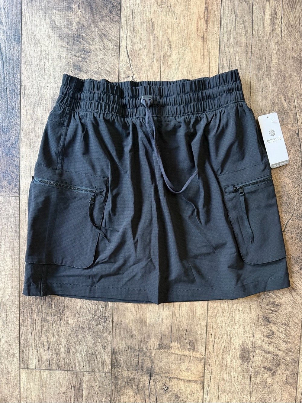Apana Black Women's Cargo Skirt with Elastic Waist and built in shorts